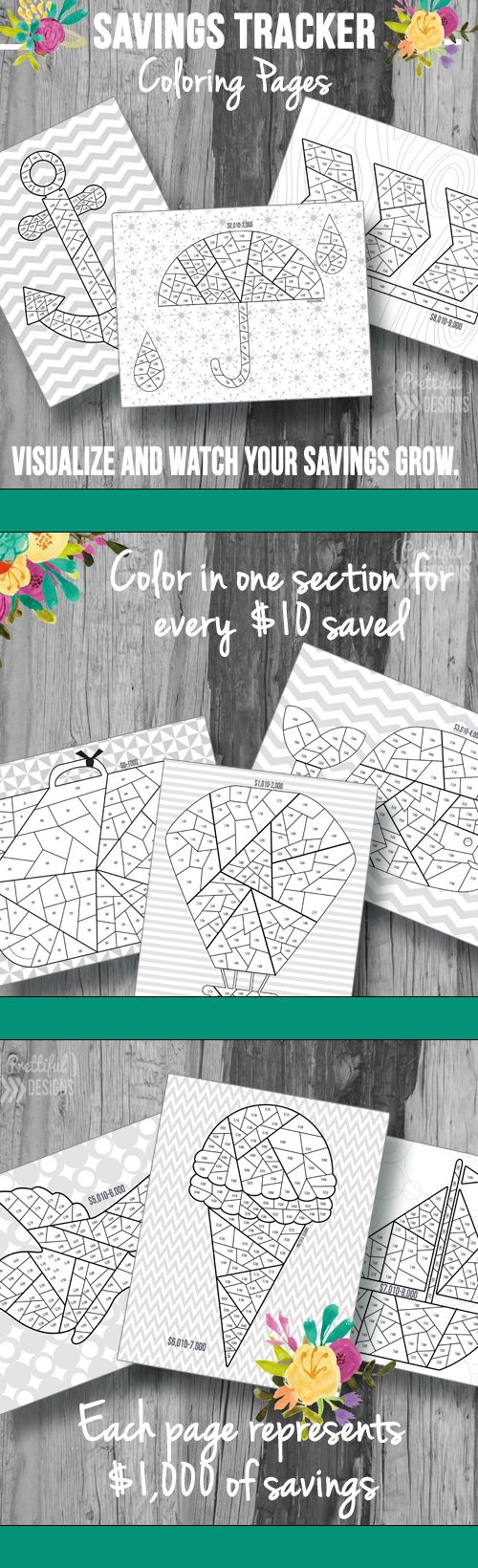 Savings tracker coloring pages free printable from prettiful designs savings tracker free printables fitness journal printable