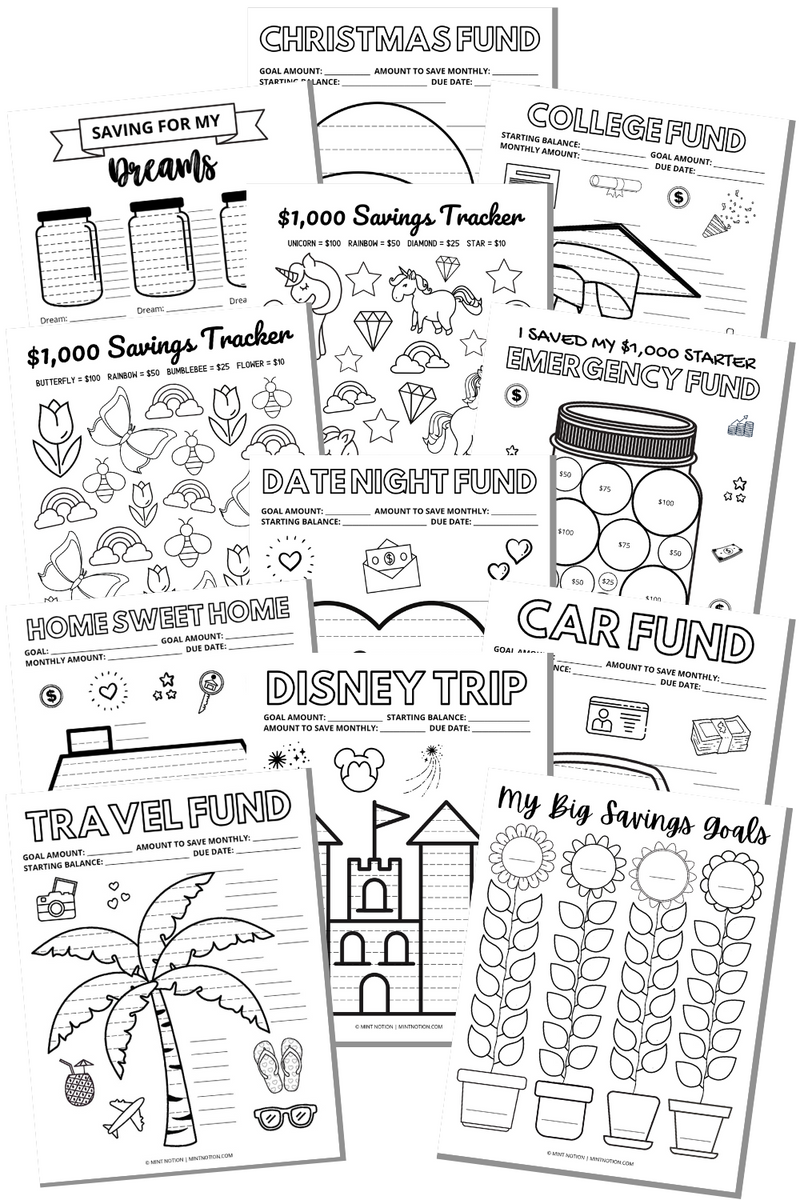 Savings trackers printable bundle â mint notion shop