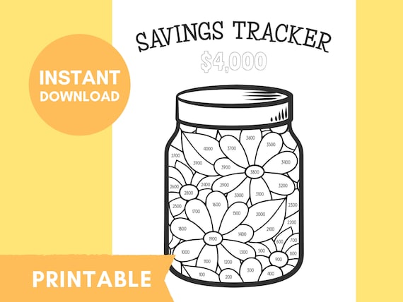 K savings challenge printable savings tracker in mason jar instant download coloring page