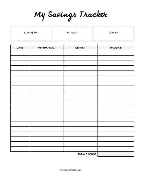 Savings tracker â free printable