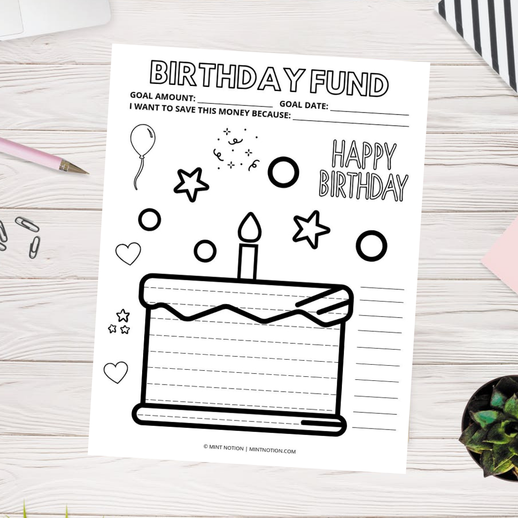 Birthday fund savings tracker printable â mint notion shop