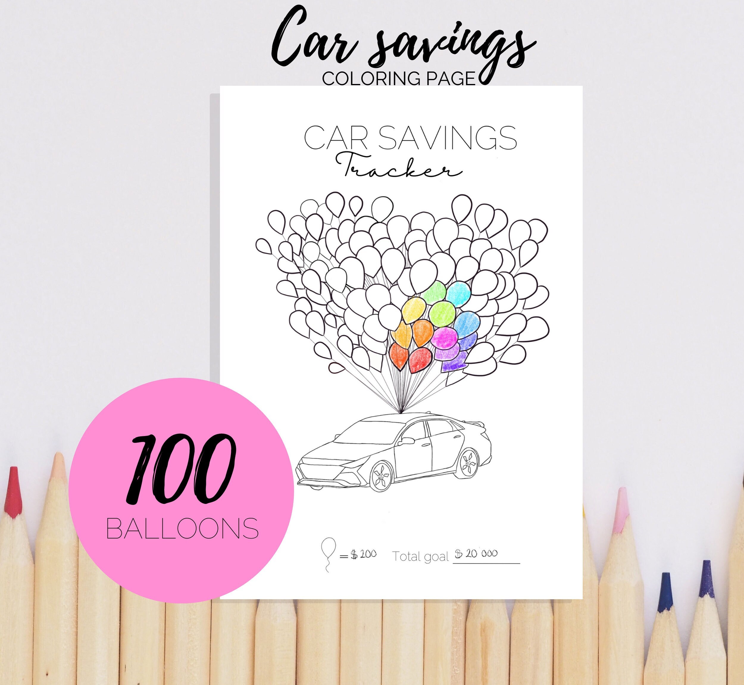 Car savings tracker digital download instant printable savings tracker print at home printable coloring page coloring page