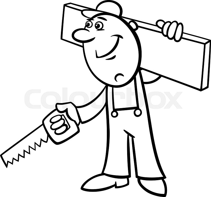 Worker with saw coloring page stock vector