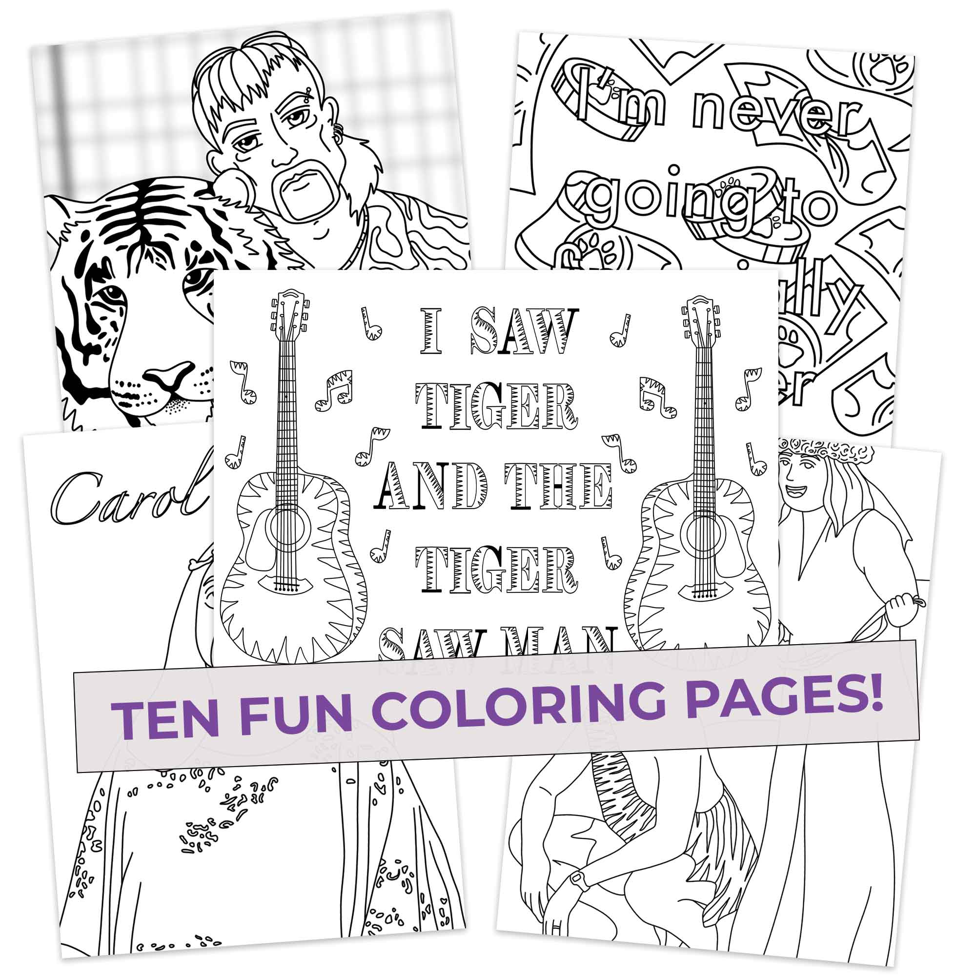 Tiger king inspired coloring pages pack â pop colors