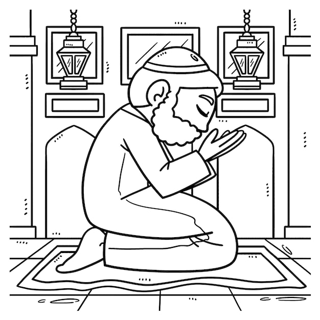 Premium vector ramadan muslim praying coloring page for kids