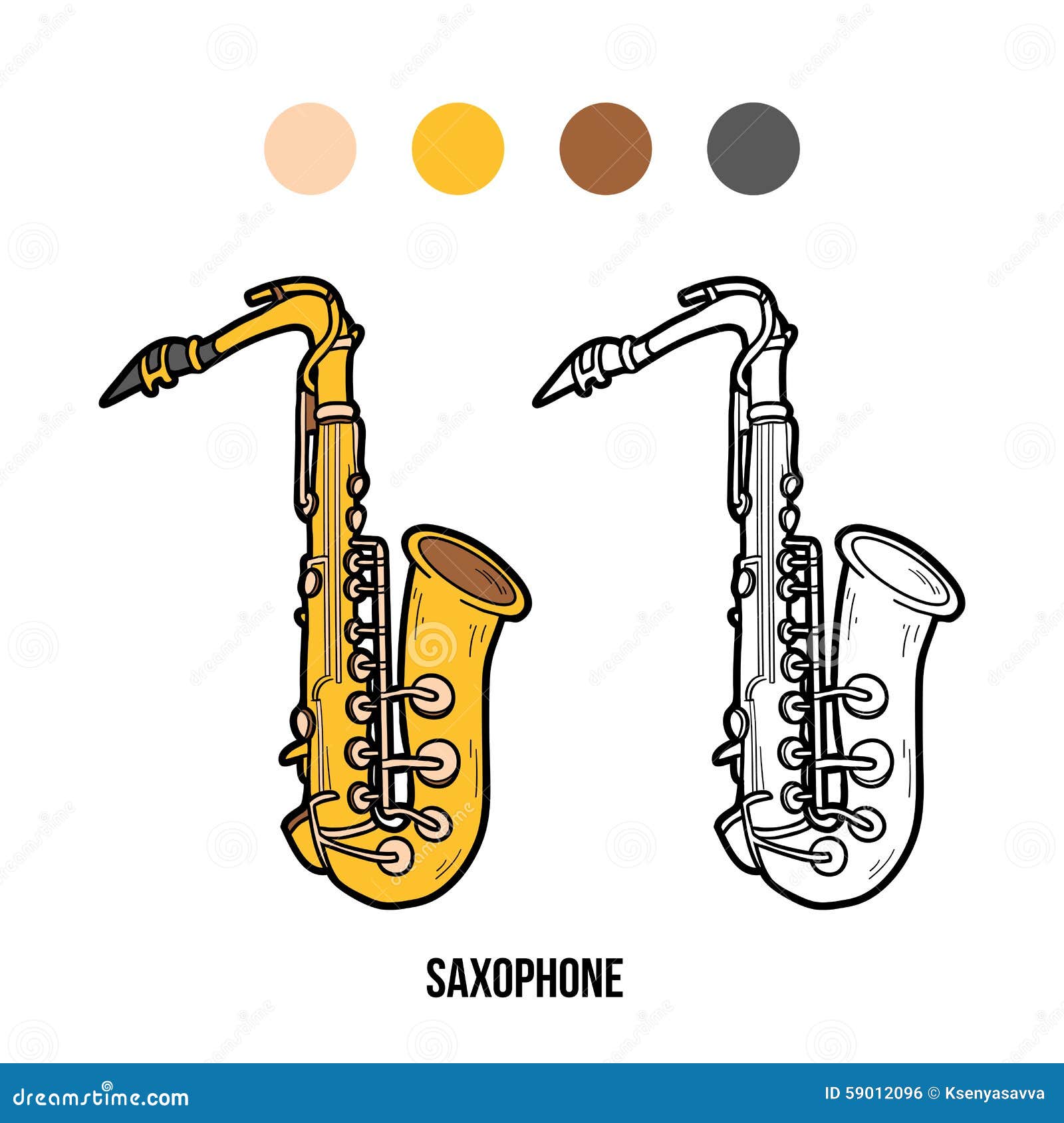 Coloring book musical instruments saxophone stock vector