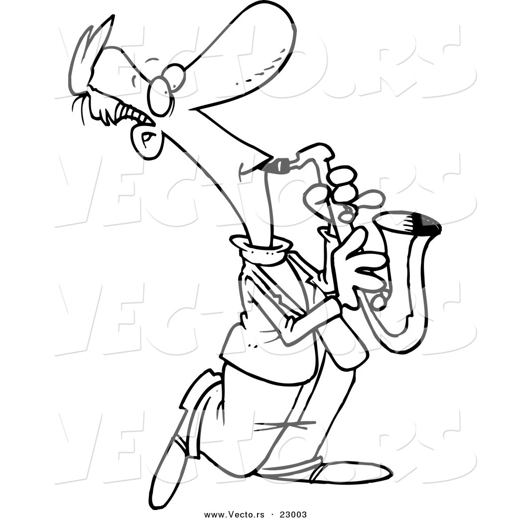 R of a cartoon sax player