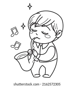 Chibi guy saxophonist coloring page kawaii stock vector royalty free
