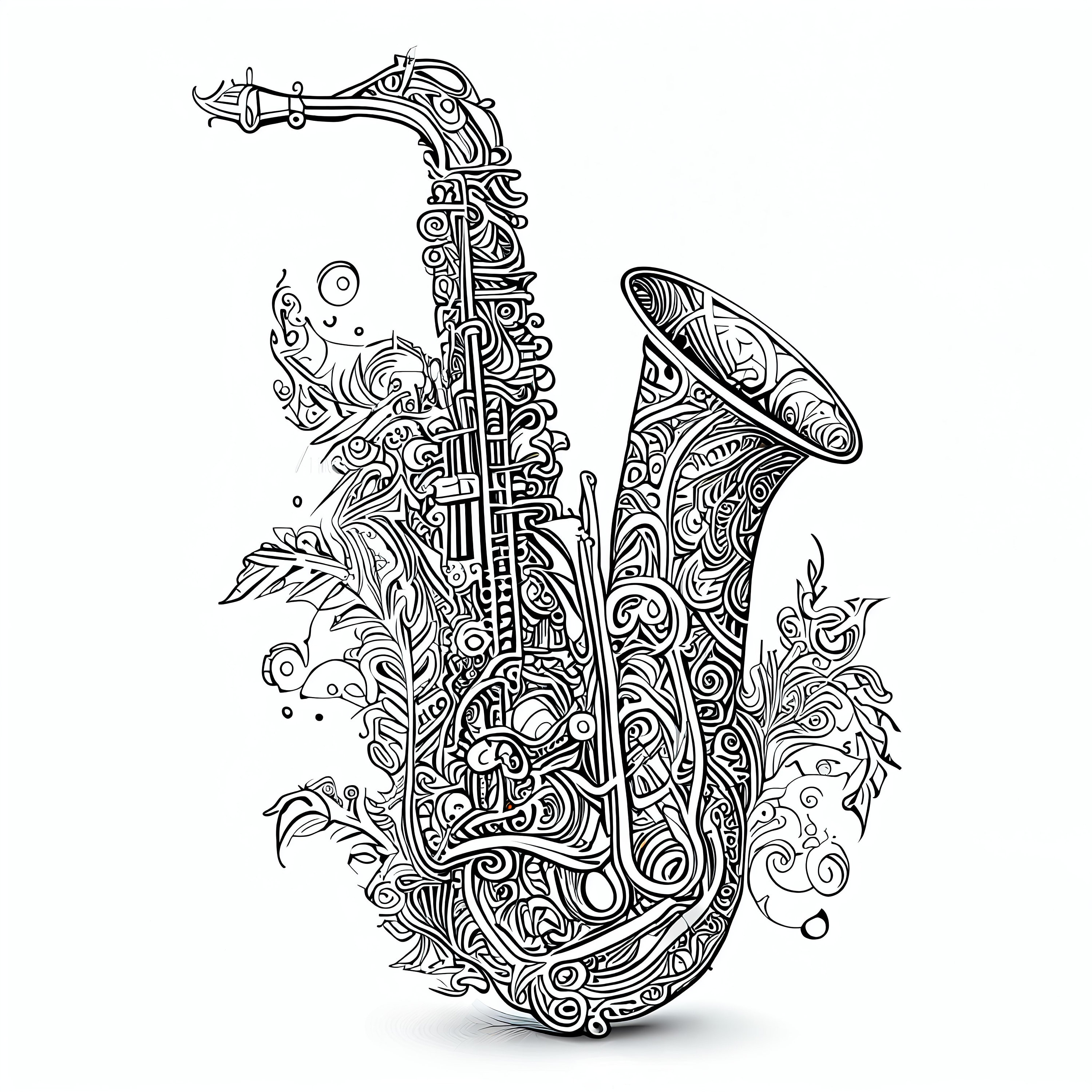 Pack stress relief coloring pages saxophone digital print