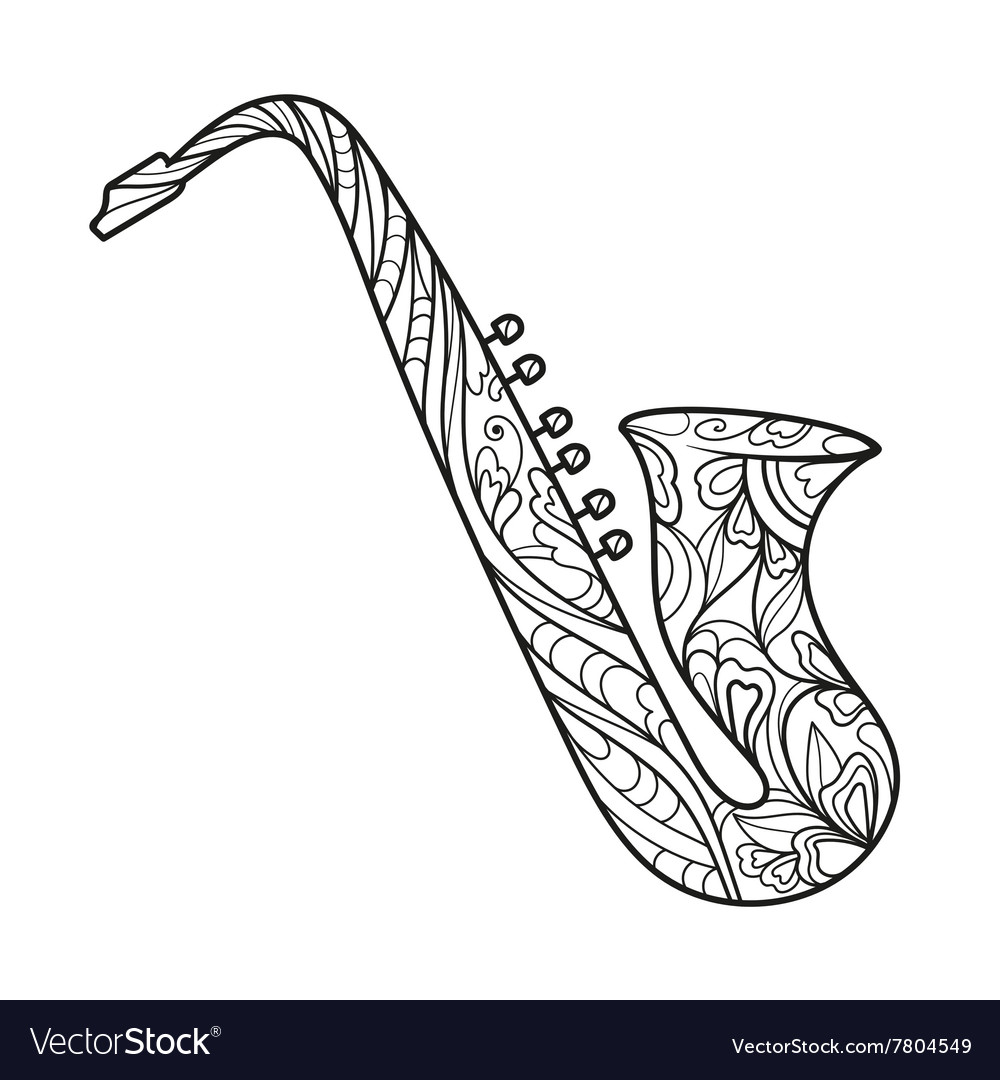 Saxophone coloring book for adults royalty free vector image