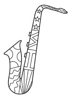 Saxophone zentangle no prep coloring page by pooley productions