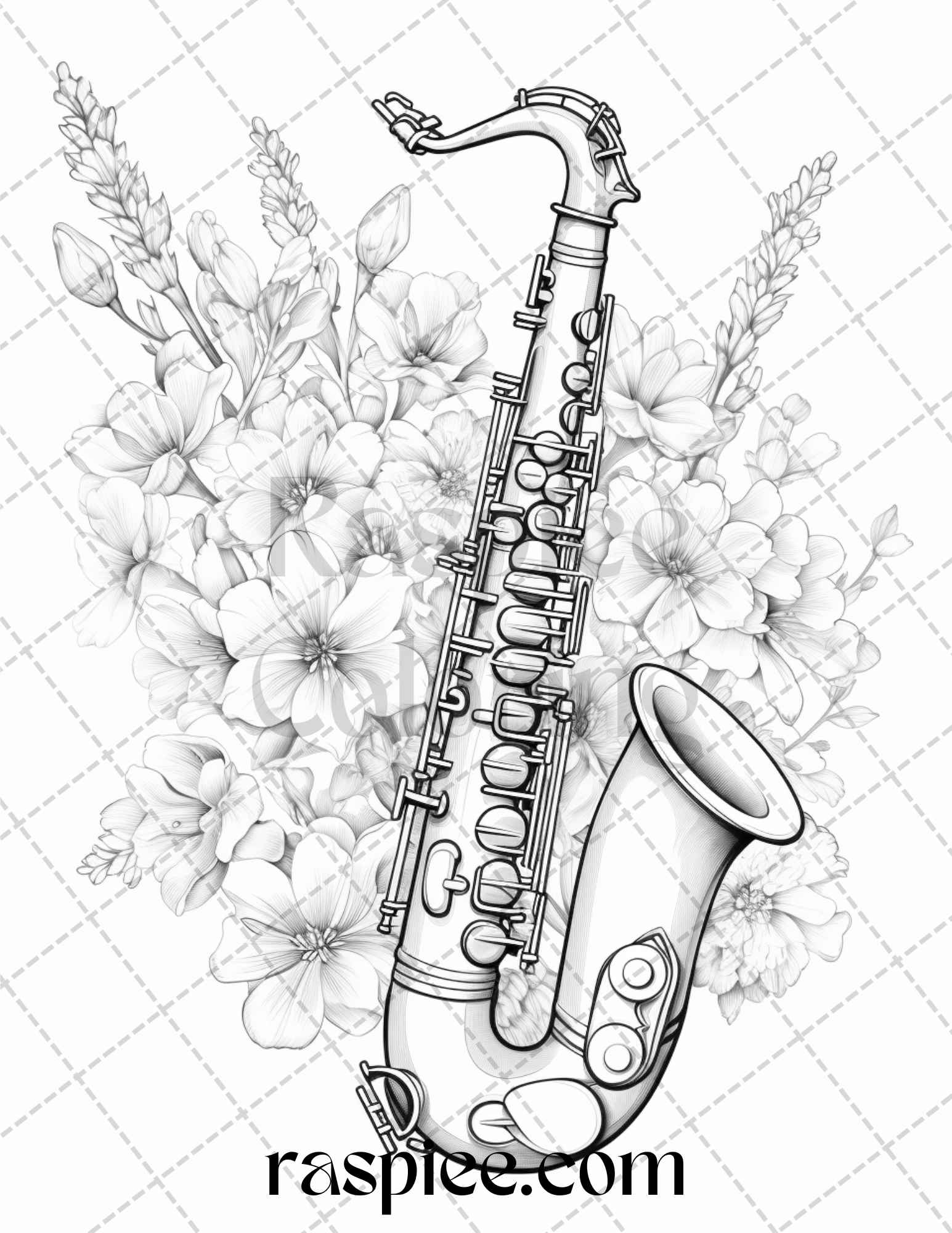 Musical instrument flower grayscale coloring pages printable for ad â coloring