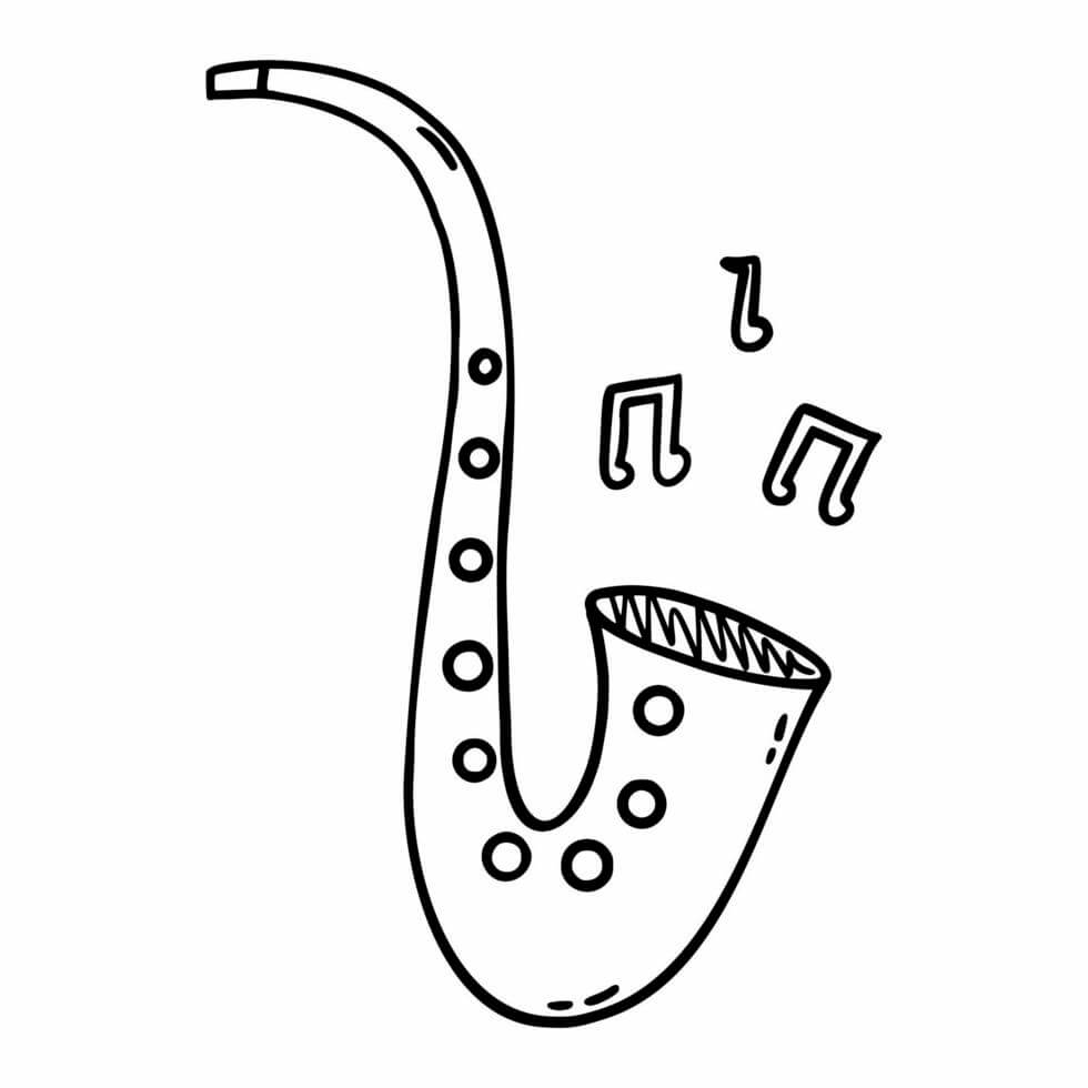 Saxophone and sheet music coloring page