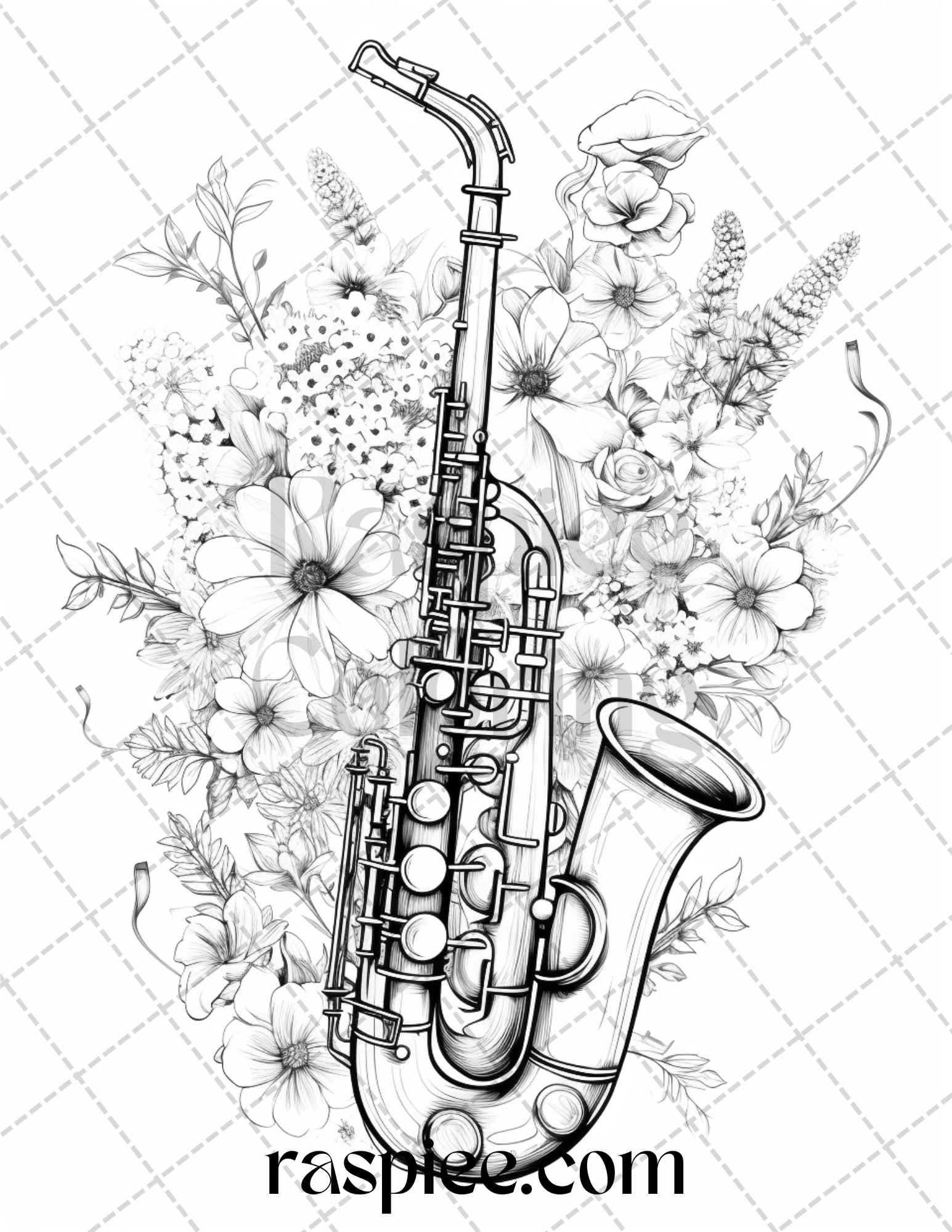 Musical instrument flower grayscale coloring pages printable for ad â coloring