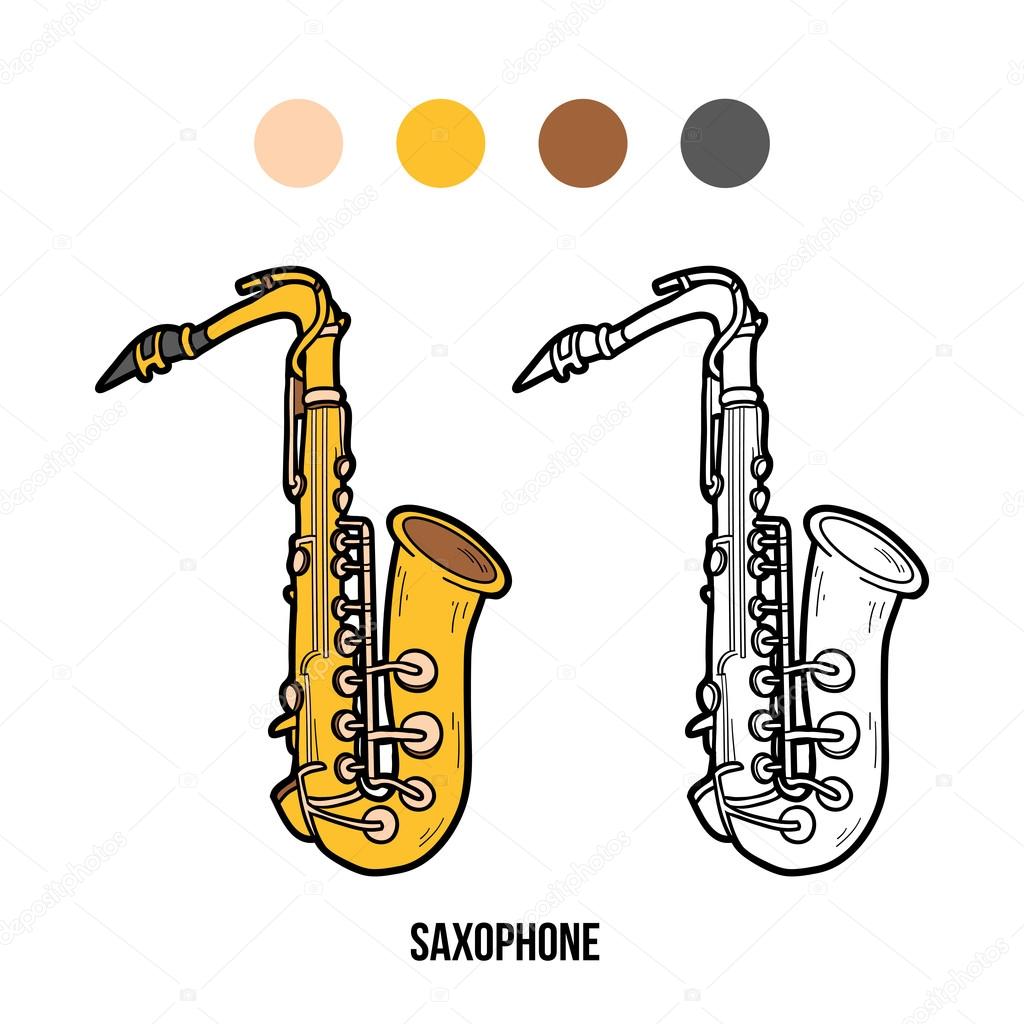Coloring book for children musical instruments saxophone stock vector by ksenyasavva