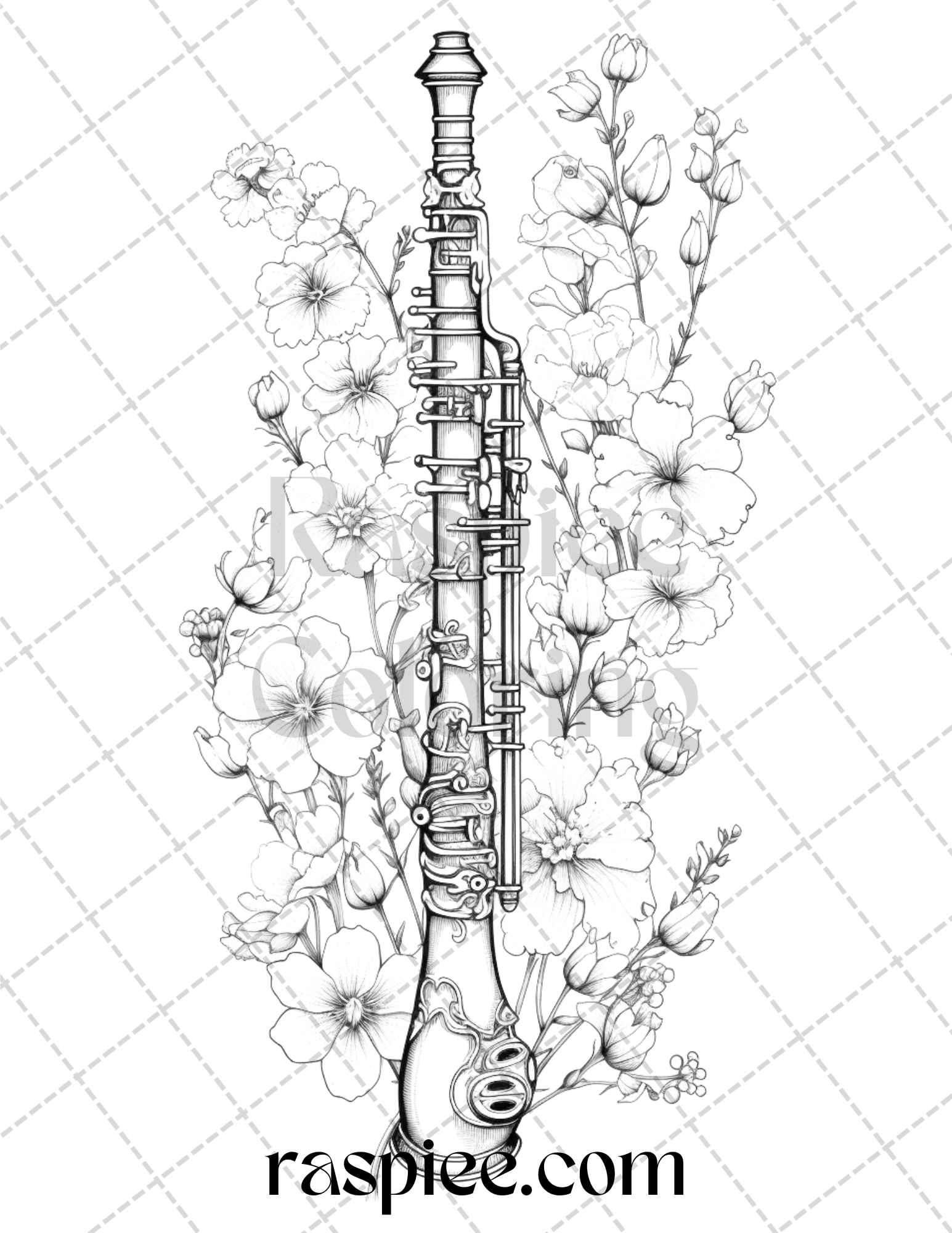 Musical instrument flower grayscale coloring pages printable for ad â coloring