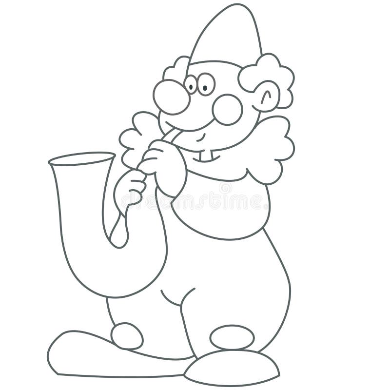 Clown playing saxophone coloring book page stock vector