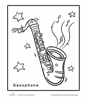 Saxophone coloring page worksheet education kindergarten music music worksheets music coloring