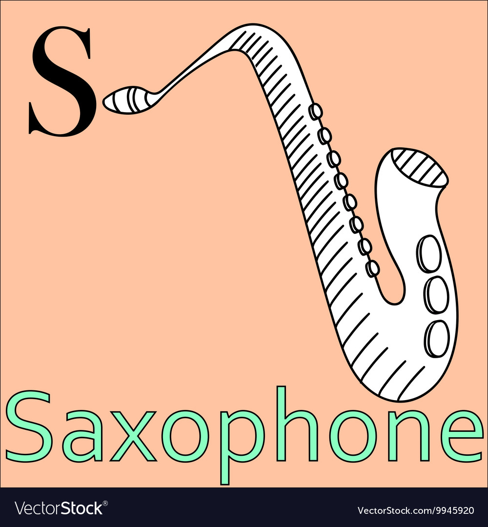S letter alphabet coloring book saxophone vector image