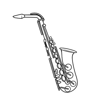 Vector illustration of saxophone isolated on white background for kids coloring activity worksheetworkbook stock illustration
