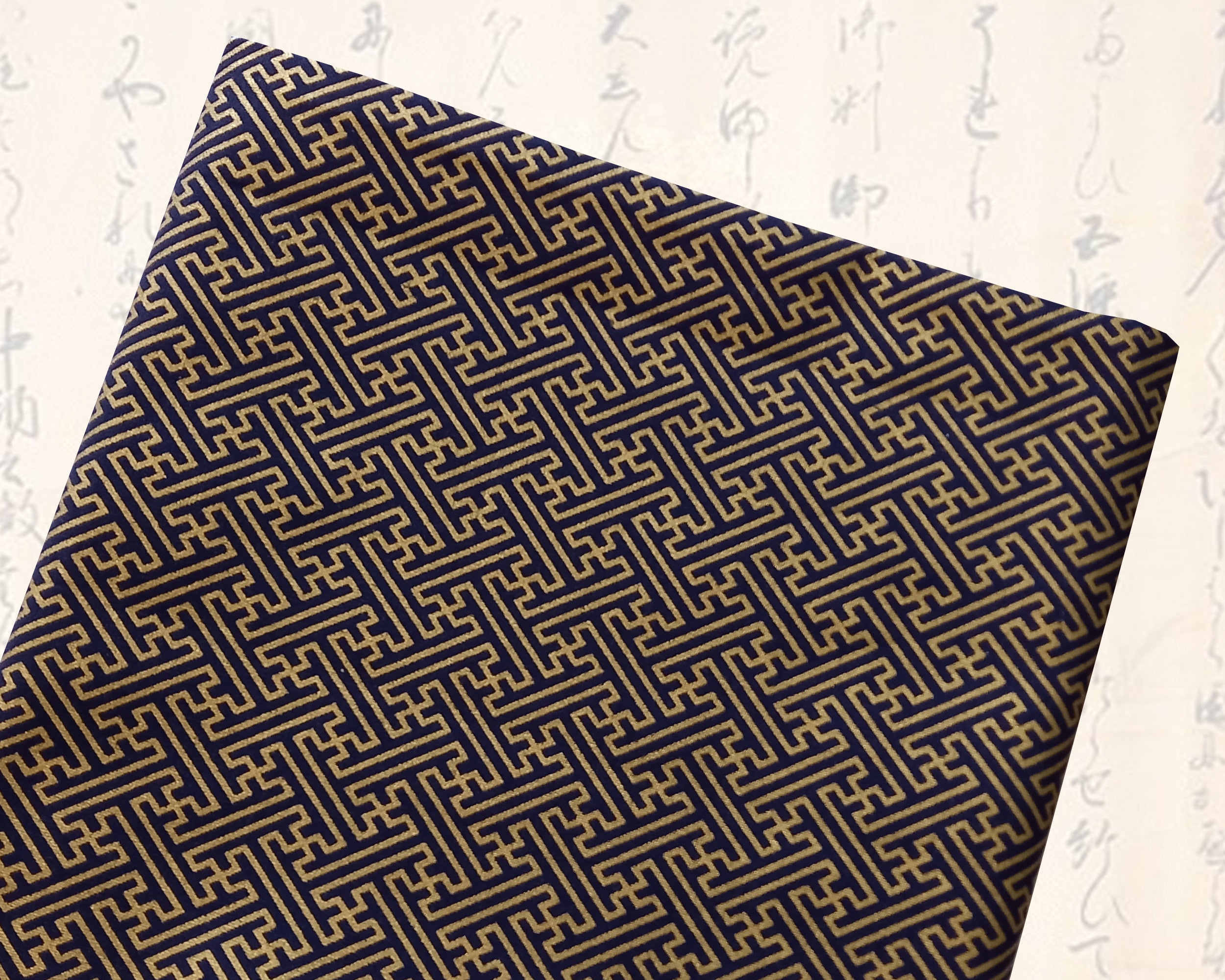 Japanese fabric sayagata japanese fabrics cotton fabric geometric patterns patchwork sayagata black blue gold sayagata