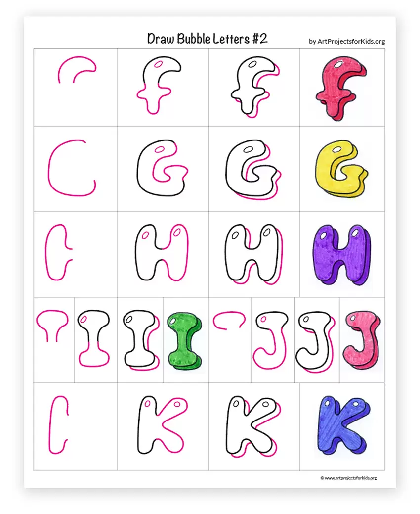 Easy how to draw bubble letters tutorial and coloring page