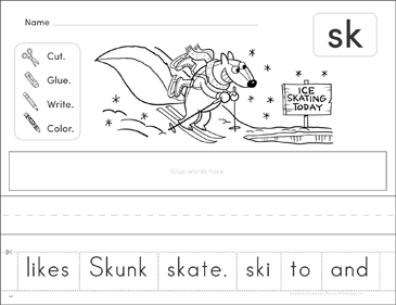Consonant blend sk phonics scrambled sentence printable cut and pastes skills sheets