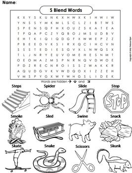 S blends worksheet sc sk sl sm sn sp st sw initial consonant blends word search blends worksheets blend words phonics words