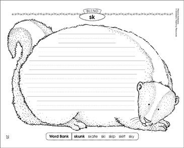 Sk blend skunk phonics stationery printable lined stationery skills sheets
