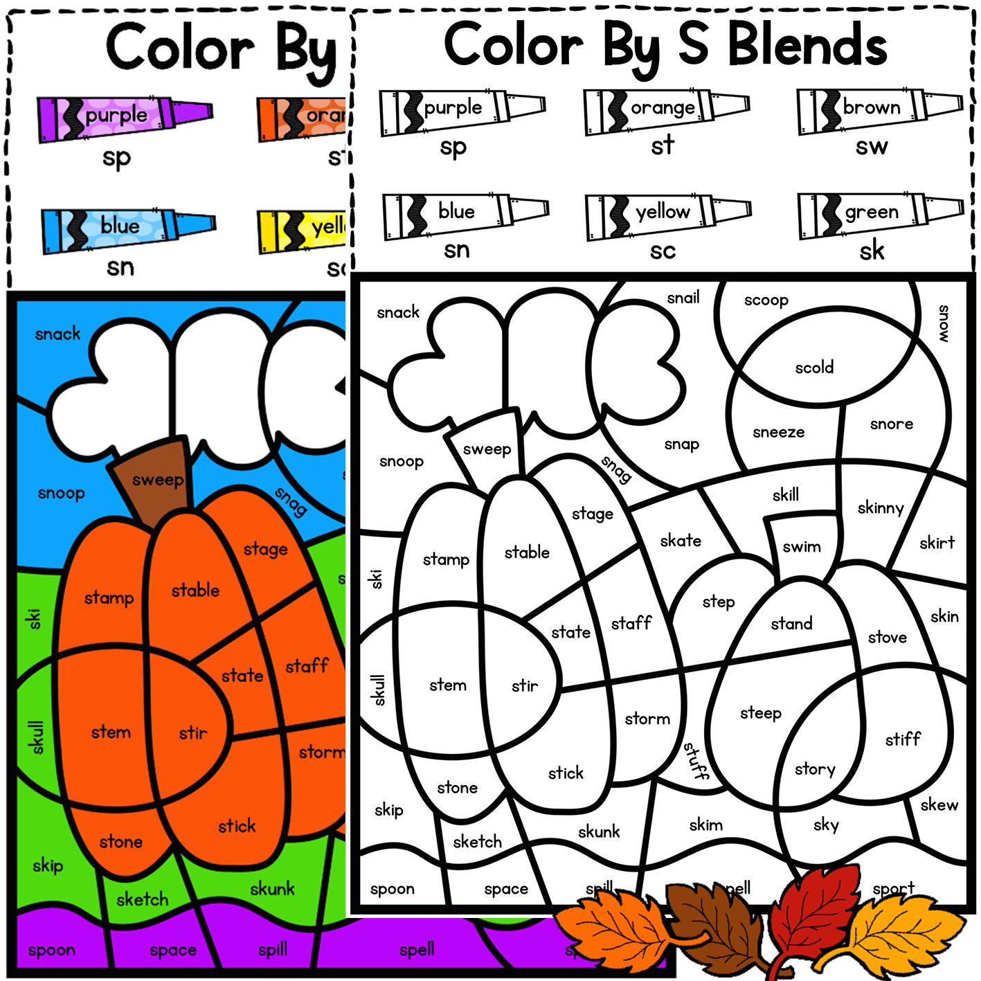 Fall color by code s blends made by teachers