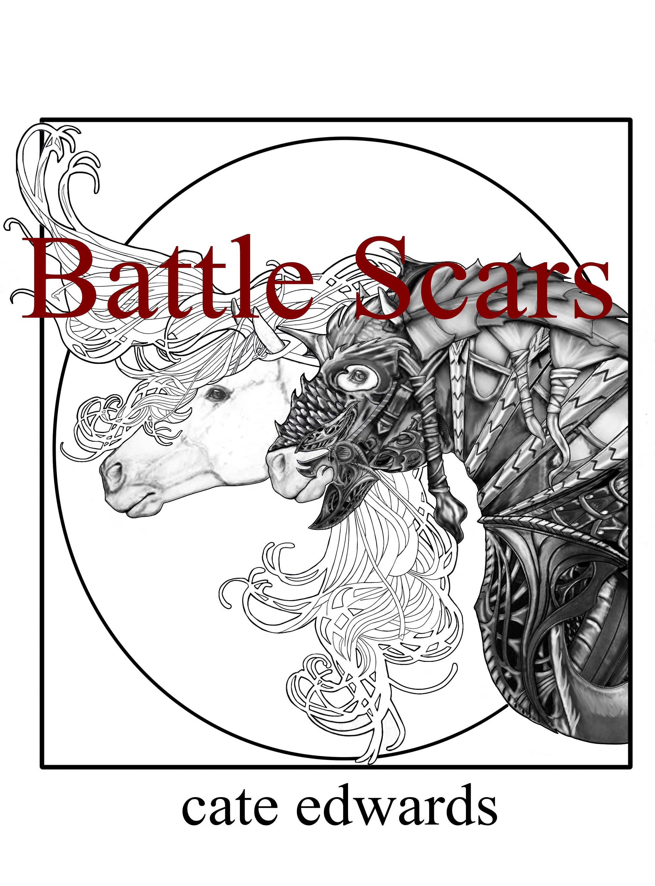 Battle scars by cate edwards grayscale adult coloring page