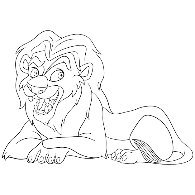 Premium vector cute happy lion smiling cartoon coloring book page for kids