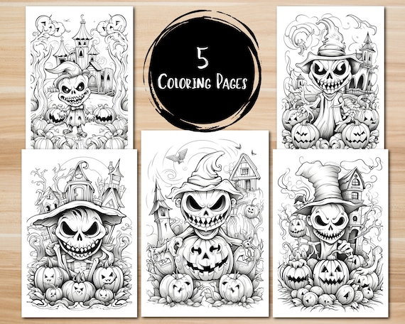 Scarecrow coloring page haunted house coloring page printable scary coloring page halloween coloring sheet jack o lantern