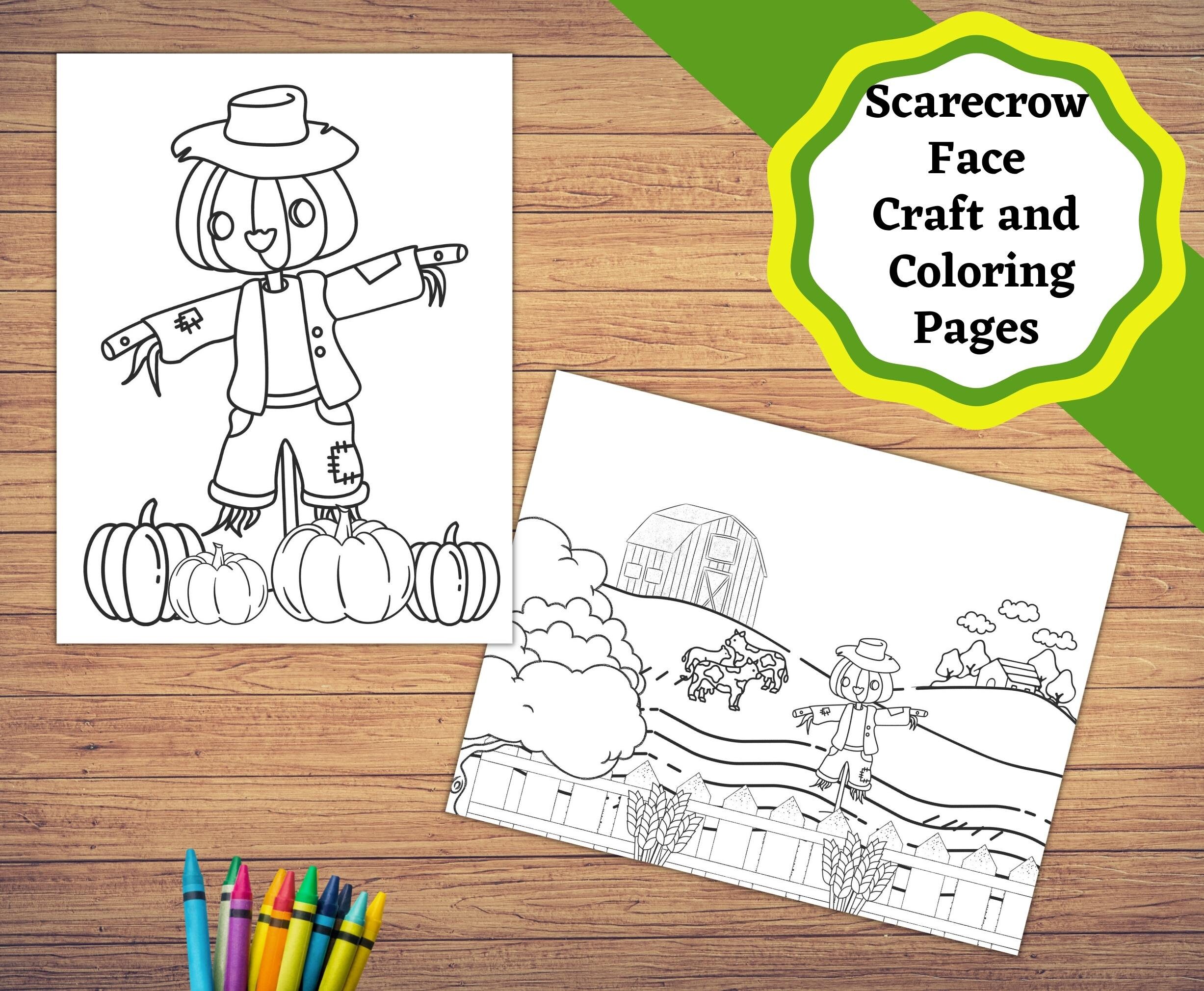 Scarecrow face fall printable craft easy classroom craft printable with a colored and colorable scarecrow plus coloring pages download now