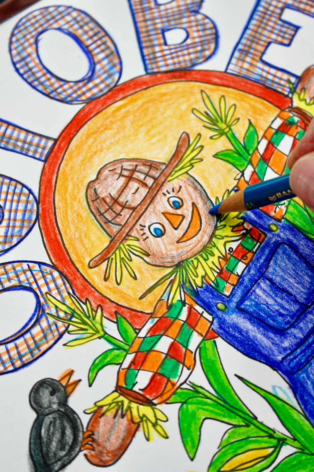 Not very scary scarecrow october coloring page