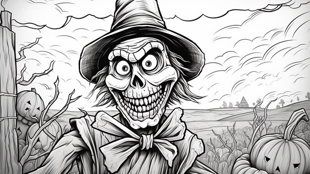 Premium ai image detailed black and white scarecrow coloring page for scarecrow the muppets