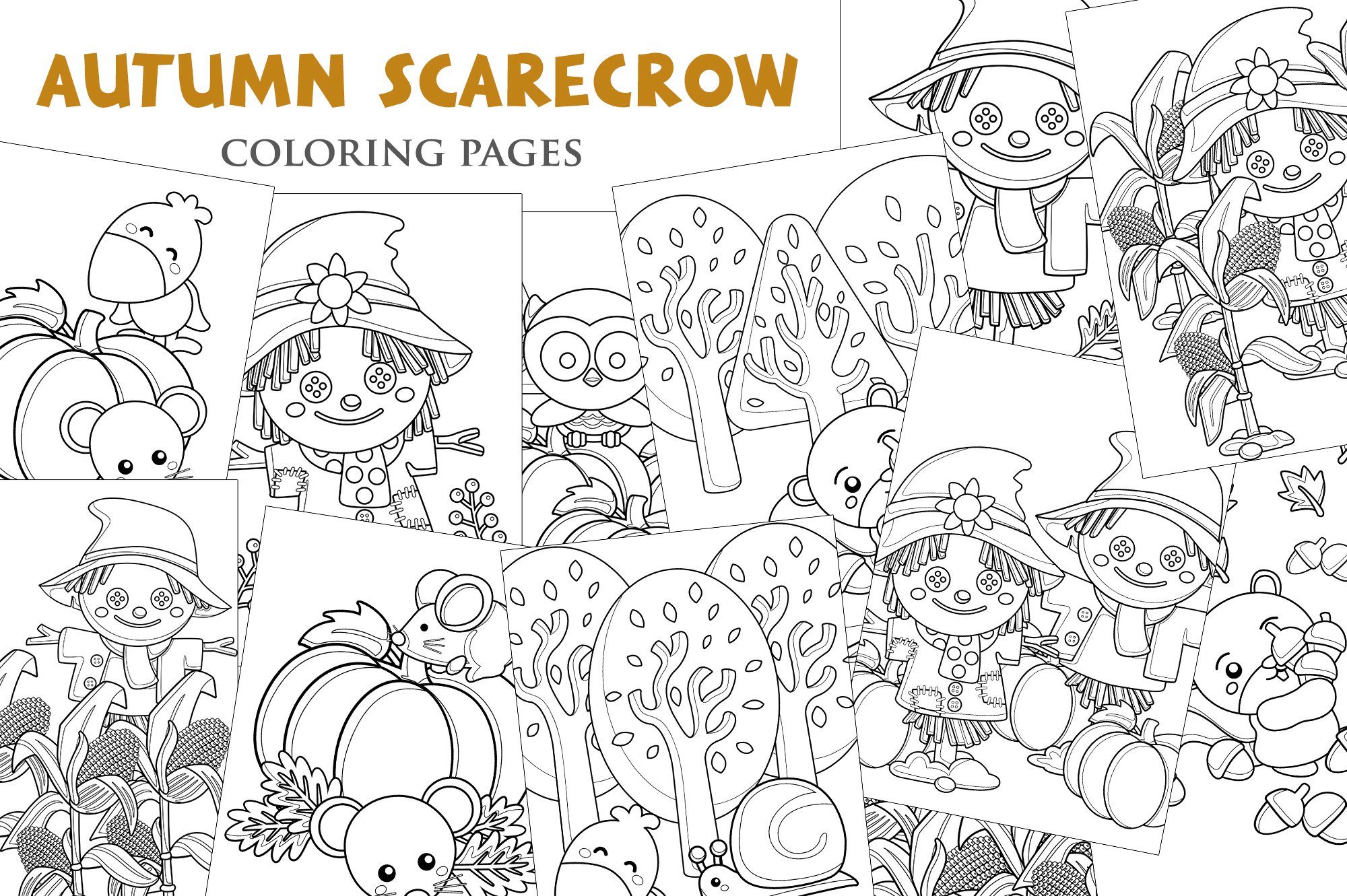 Autumn scarecrow coloring kids and adult