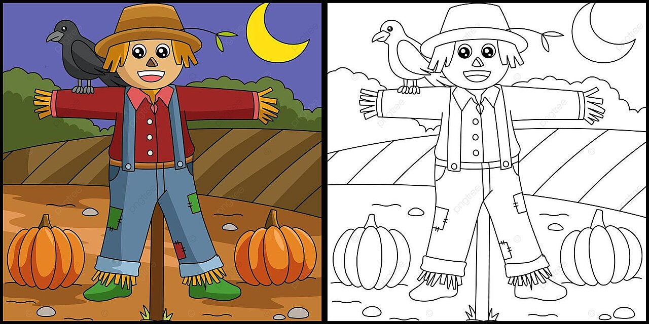 Scarecrow coloring page colored illustration hand color background vector hand color background png and vector with transparent background for free download