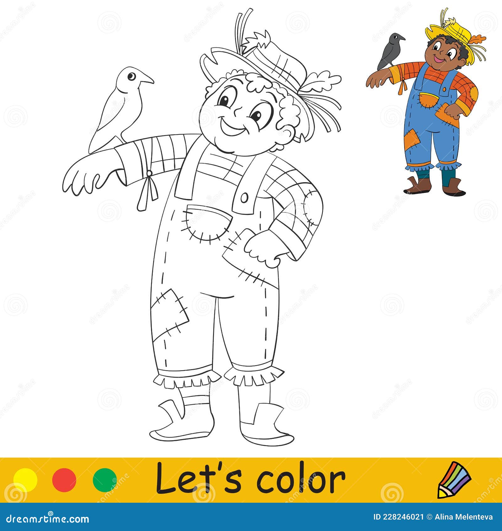 Coloring with template halloween boy in a scarecrow costume stock vector