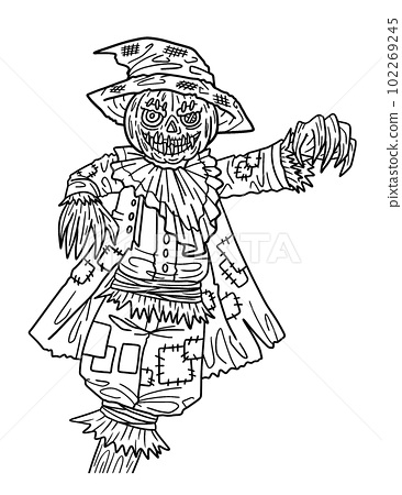 Halloween scarecrow standing isolated coloring