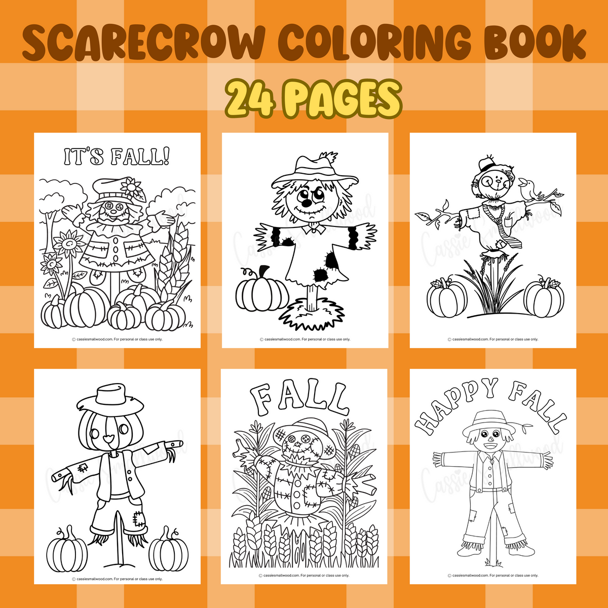 Printable scarecrow coloring book pages â cassie smallwood