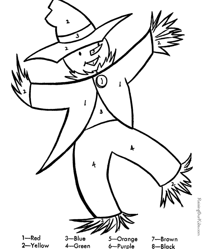 Scarecrow color by number worksheet