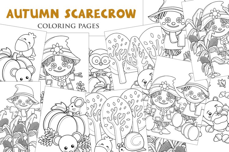 Autumn scarecrow coloring kids and adult