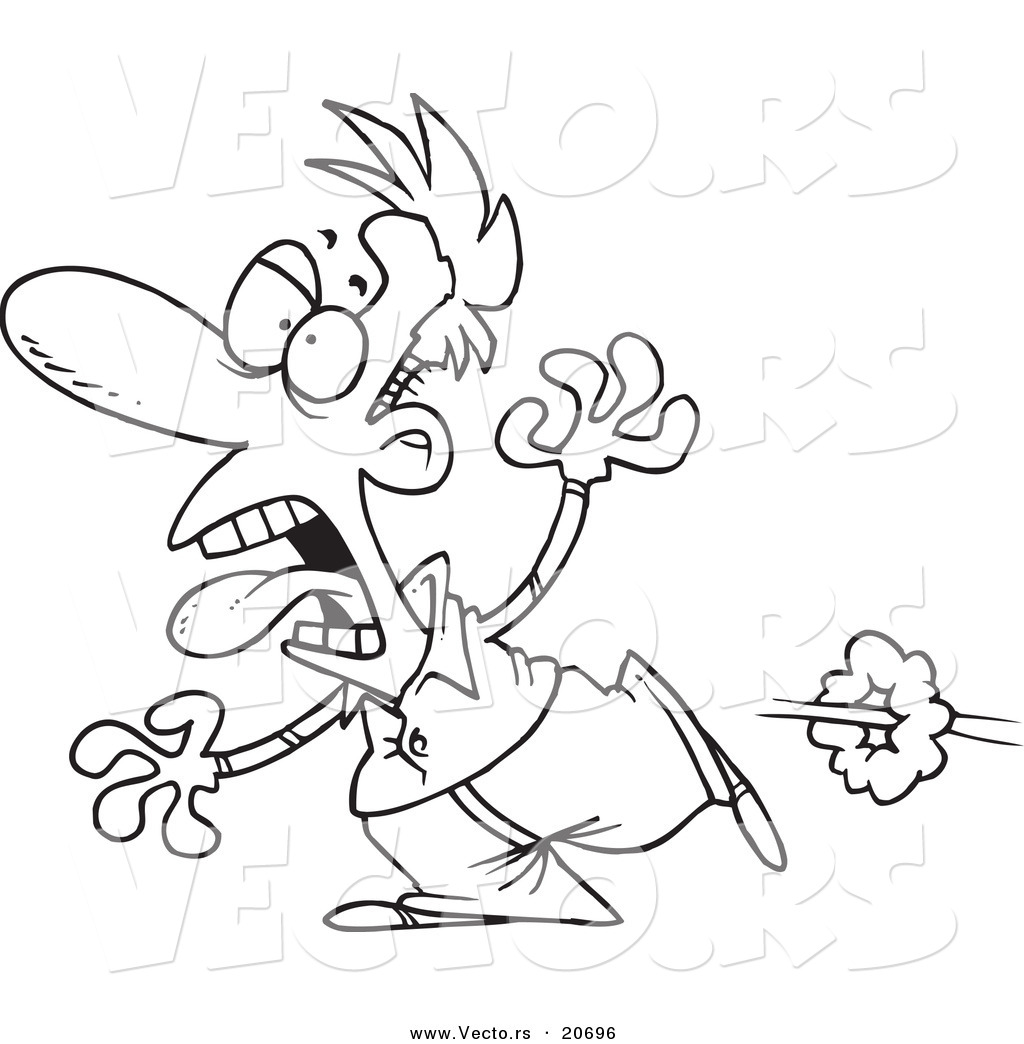 R of a cartoon scared man running