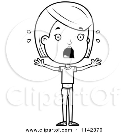 Cartoon clipart of a black and white scared adolescent teenage girl