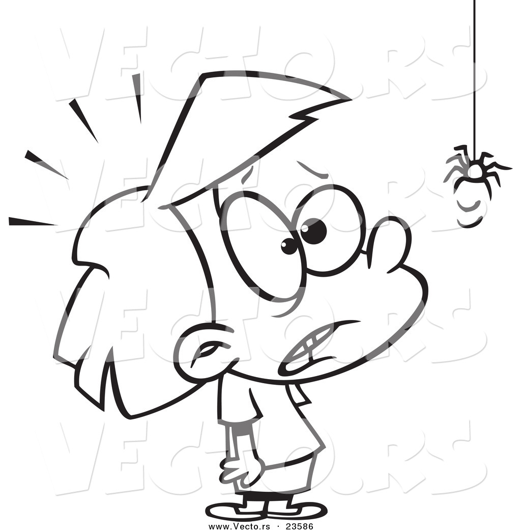 R of a cartoon girl afraid of spide