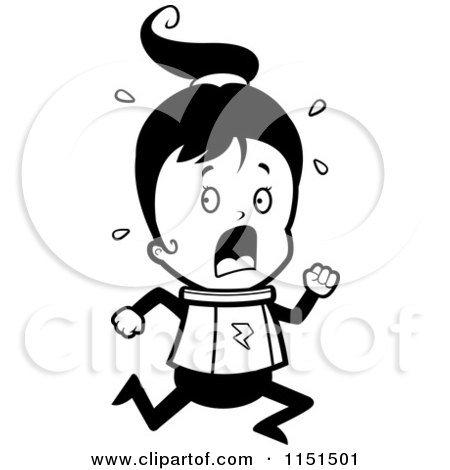 Cartoon clipart of a black and white scared space ranger girl running