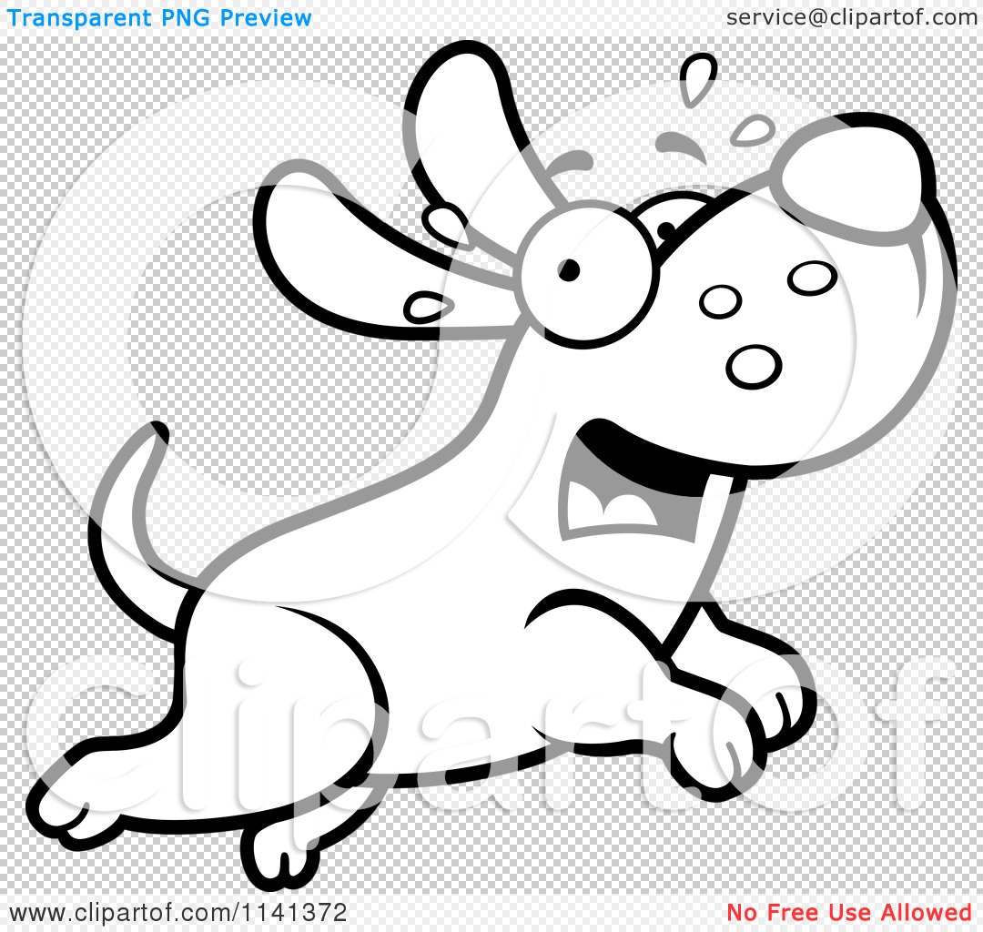 Cartoon clipart of a black and white scared dog running