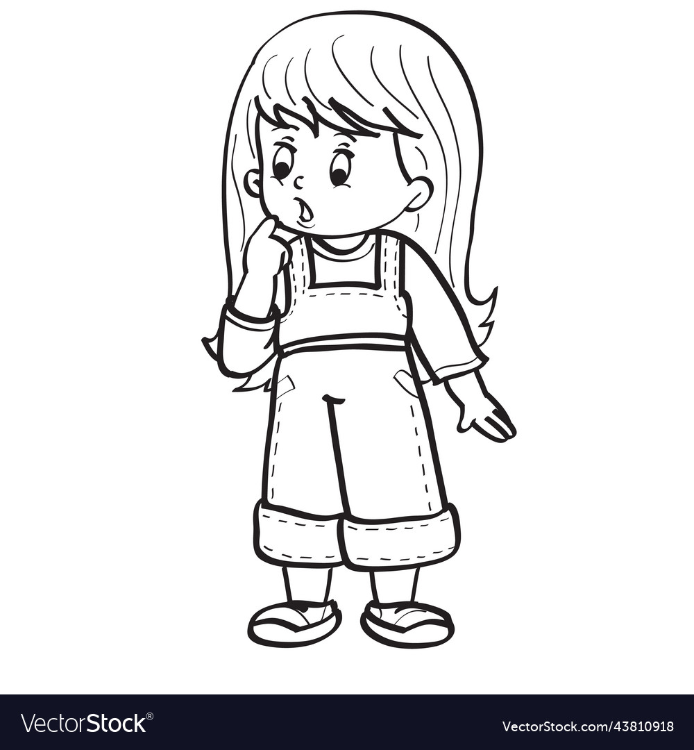 Sketch scared girl standing alone coloring book vector image