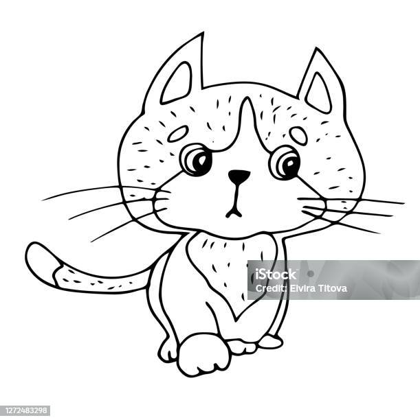 Coloring book with cute scared kitten stock illustration